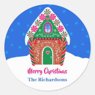 Adesivo Feliz Natal Gingercake House Azul Elegante