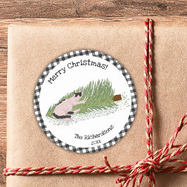 Adesivo Feliz Natal Gingham Preto e Branco