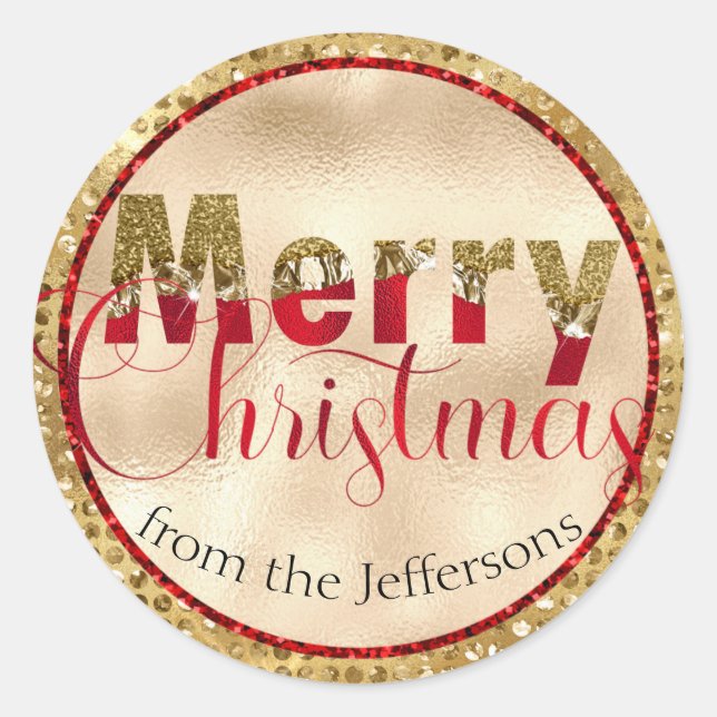 Adesivo Feliz Natal Glamoroso Vermelho e Dourado (Frente)