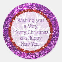 Feliz Natal Glitter Purple e Red Stickers