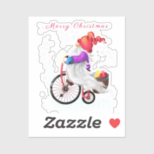 Adesivo Feliz Natal - Gnomo Engraçado com Bicicleta e Pre