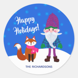 Adesivo Feliz Natal Gnomo Fox Snowflakes Azul