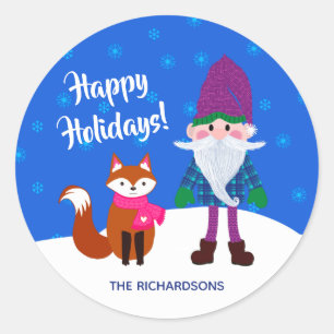 Adesivo Feliz Natal Gnomo Fox Snowflakes Azul