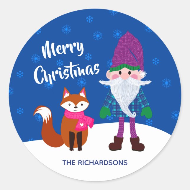 Adesivo Feliz Natal Gnomo Fox Snowflakes Hora (Frente)