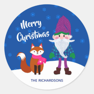 Adesivo Feliz Natal Gnomo Fox Snowflakes Hora