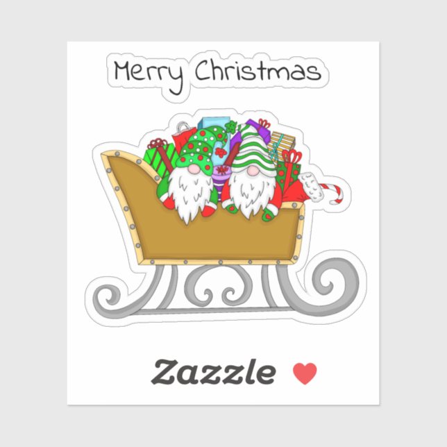 Adesivo Feliz Natal | Gnomos num trenó festivo (Folha)