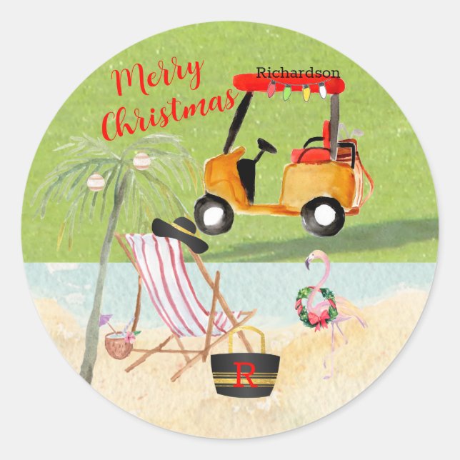Adesivo Feliz Natal Golf Cart Beach Monograma Name (Frente)