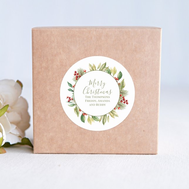 Adesivo Feliz Natal Greenery Wreath Personalizado (Criador carregado)