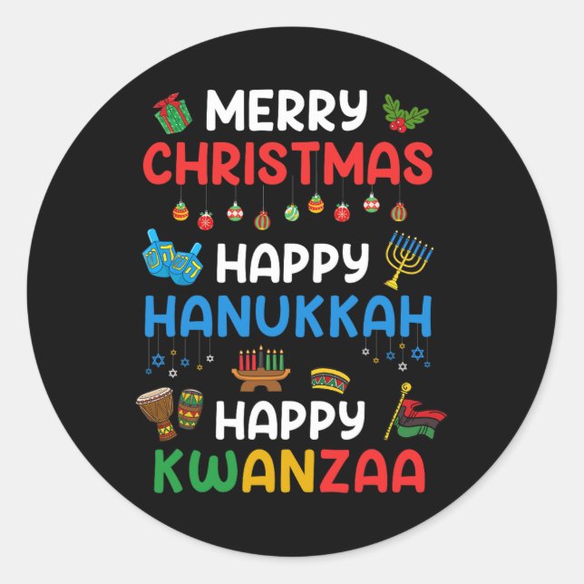 Adesivo Feliz Natal Hanukkah Happy Kwanzaa Holid (Frente)