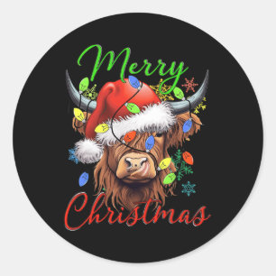 Adesivo Feliz Natal Highland Cow Western Santa Hat Xma