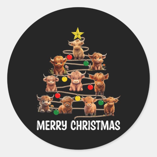 Adesivo Feliz Natal Highland Cow Western Xmas Tree Paj (Frente)
