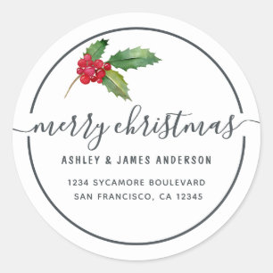 Adesivo Feliz Natal Holly Berries Novo Endereço