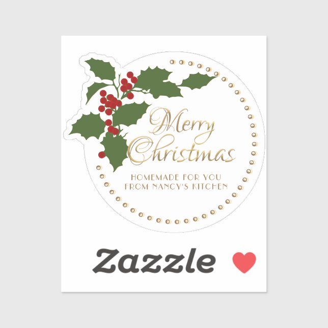 Adesivo Feliz Natal Holly & Berry Label Comida Din (Folha)