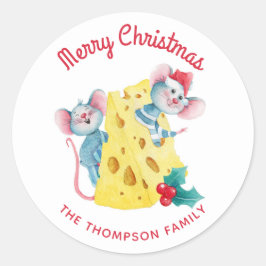 Adesivo Feliz Natal Holly Cheese Mice Personalizado