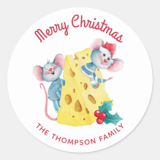 Adesivo Feliz Natal Holly Cheese Mice Personalizado (Frente)