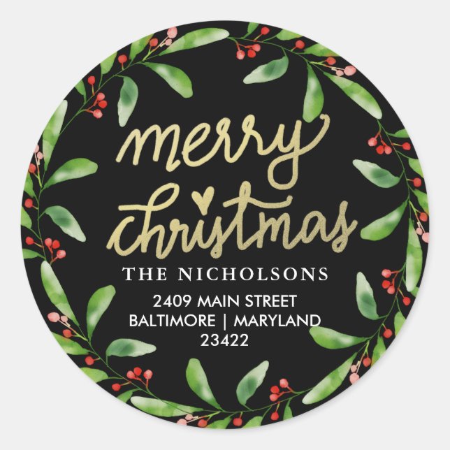 Adesivo Feliz Natal Holly Wreath | Endereço de devolução (Frente)