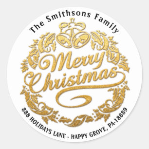Adesivo Feliz Natal Holly Wreath RSVP Branco Dourado