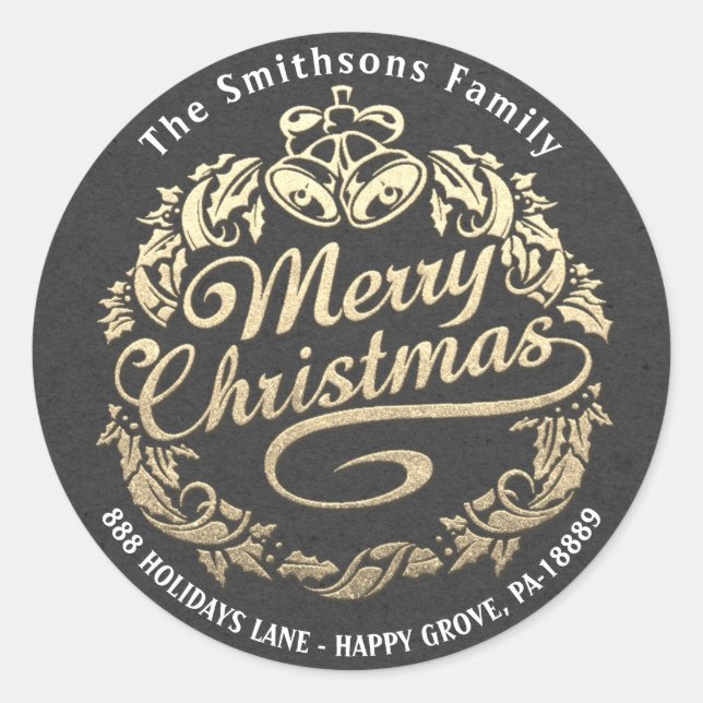 Adesivo Feliz Natal Holly Wreath RSVP Cinza Dourada Kraft (Frente)