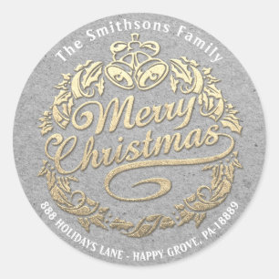 Adesivo Feliz Natal Holly Wreath RSVP Cinzas Douradas