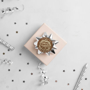 Adesivo Feliz Natal Holly Wreath RSVP Dourado Kraft Brown