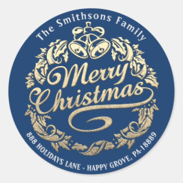 Adesivo Feliz Natal Holly Wreath RSVP Dourado Royal Blue