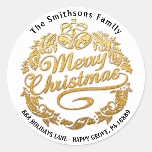 Adesivo Feliz Natal Holly Wreath RSVP Dourado White (Frente)