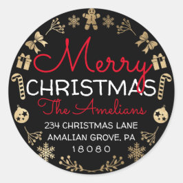 Adesivo Feliz Natal Holly Wreath RSVP Endereço de devoluçã