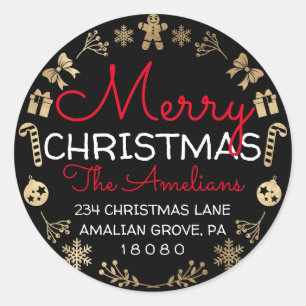 Adesivo Feliz Natal Holly Wreath RSVP Endereço de devoluçã