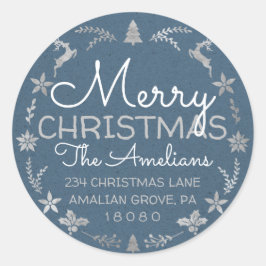 Adesivo Feliz Natal Holly Wreath RSVP Kraft Blue