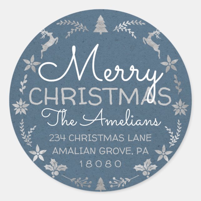 Adesivo Feliz Natal Holly Wreath RSVP Kraft Blue (Frente)