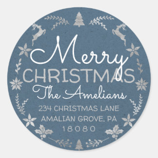 Adesivo Feliz Natal Holly Wreath RSVP Kraft Blue
