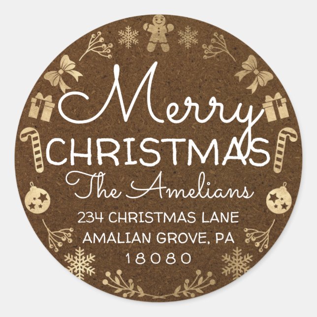 Adesivo Feliz Natal Holly Wreath RSVP Kraft Brown (Frente)