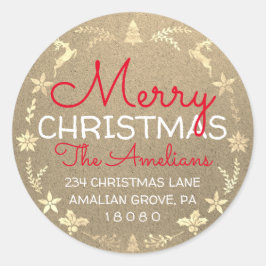 Adesivo Feliz Natal Holly Wreath RSVP Kraft Dourado