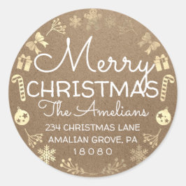 Adesivo Feliz Natal Holly Wreath RSVP Kraft Rustic