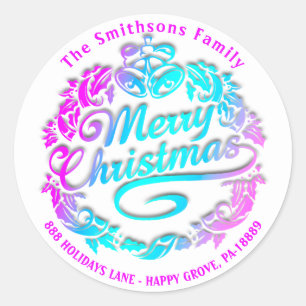Adesivo Feliz Natal Holly Wreath RSVP Real Branco Rosa