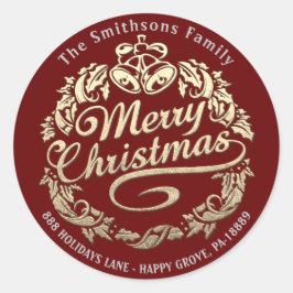 Adesivo Feliz Natal Holly Wreath RSVP Real Dourado