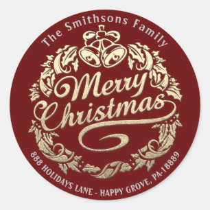 Adesivo Feliz Natal Holly Wreath RSVP Real Dourado