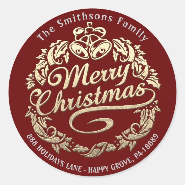 Adesivo Feliz Natal Holly Wreath RSVP Real Dourado (Frente)