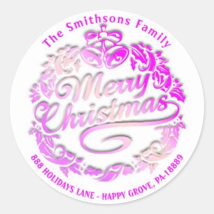 Adesivo Feliz Natal Holly Wreath RSVP Real Rosa Branco