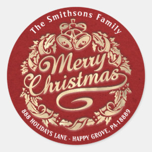 Adesivo Feliz Natal Holly Wreath RSVP Red Dourada Kraft