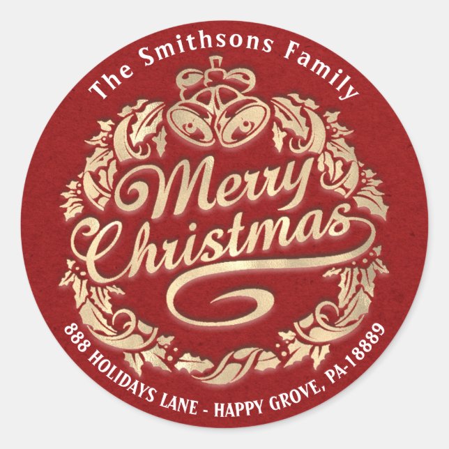 Adesivo Feliz Natal Holly Wreath RSVP Red Dourada Kraft (Frente)