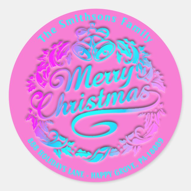 Adesivo Feliz Natal Holly Wreath RSVP Royal Pink Ocean (Frente)