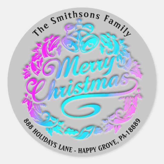 Adesivo Feliz Natal Holly Wreath RSVP Royal Pink Ombre (Frente)