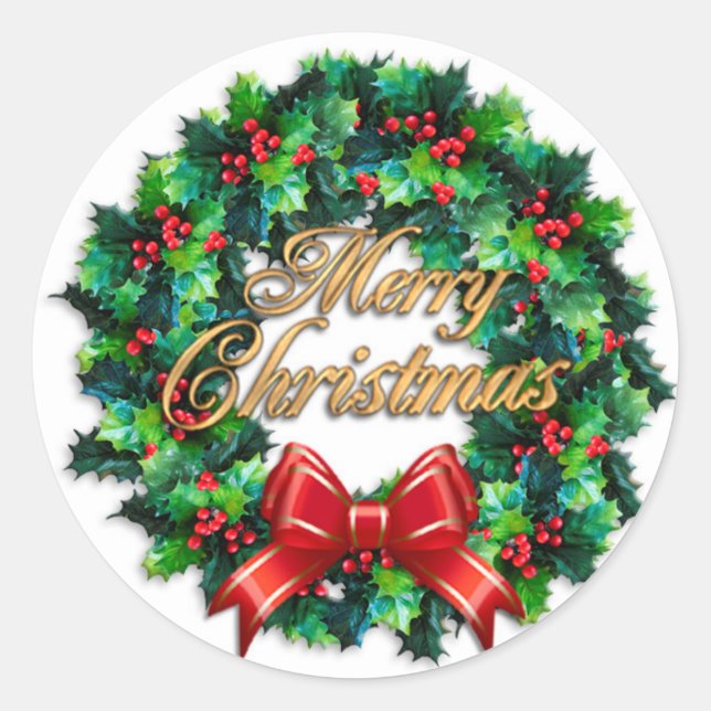 Adesivo Feliz Natal Holly Wreath sticker (Frente)