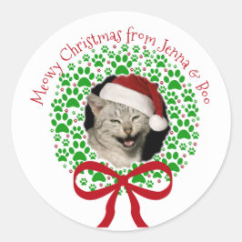 Adesivo Feliz Natal Impressão de Pata de Gato na Coroa de 