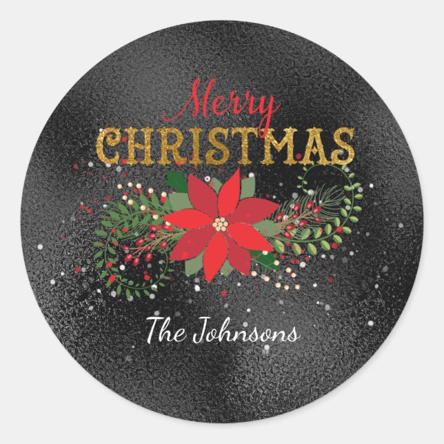 Adesivo Feliz Natal Inglês Dourado Vidro Negro (Frente)