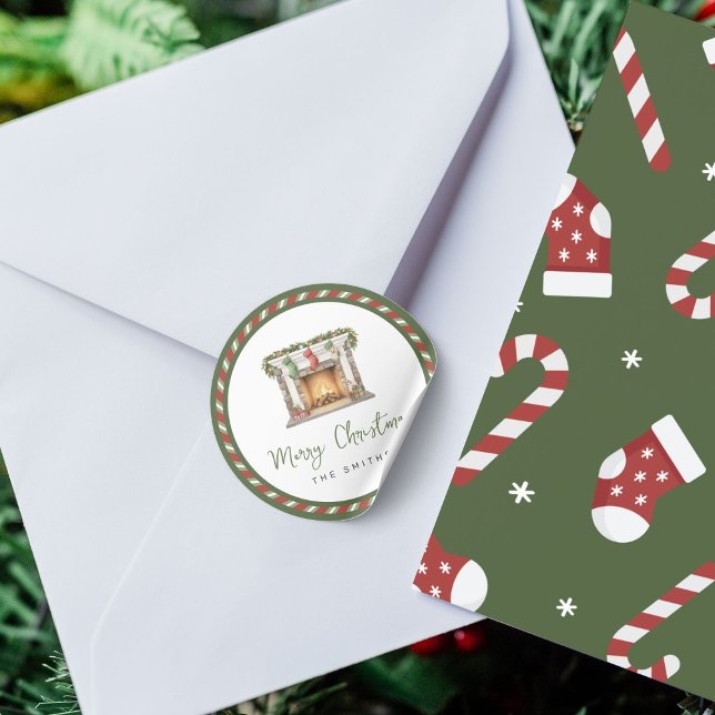 Adesivo Feliz Natal - Lareira de Natal Aquarela (Criador carregado)