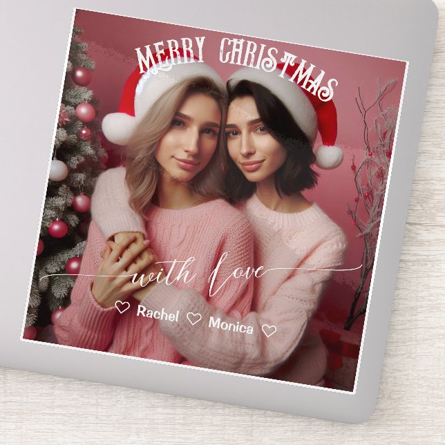 Adesivo Feliz Natal Lésbica Retro Rosa | Foto personalizad (Detalhe)