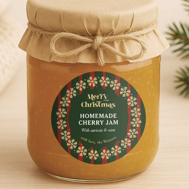 Adesivo Feliz Natal Listras Vermelhas e Verdes Presente Ca (Classic red & green stripe round DIY gift label - great to apply to jars,, gift boxes or bottles)