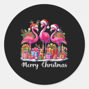 Adesivo Feliz Natal Luzes Flamingo Santa Hat Neve Xma